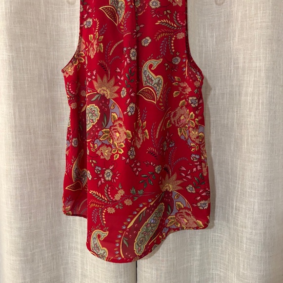 Let It Be / Paisley Print Hi-Low Split Neck Sleeveless Chiffon Blouse / Size M - Picture 4 of 4